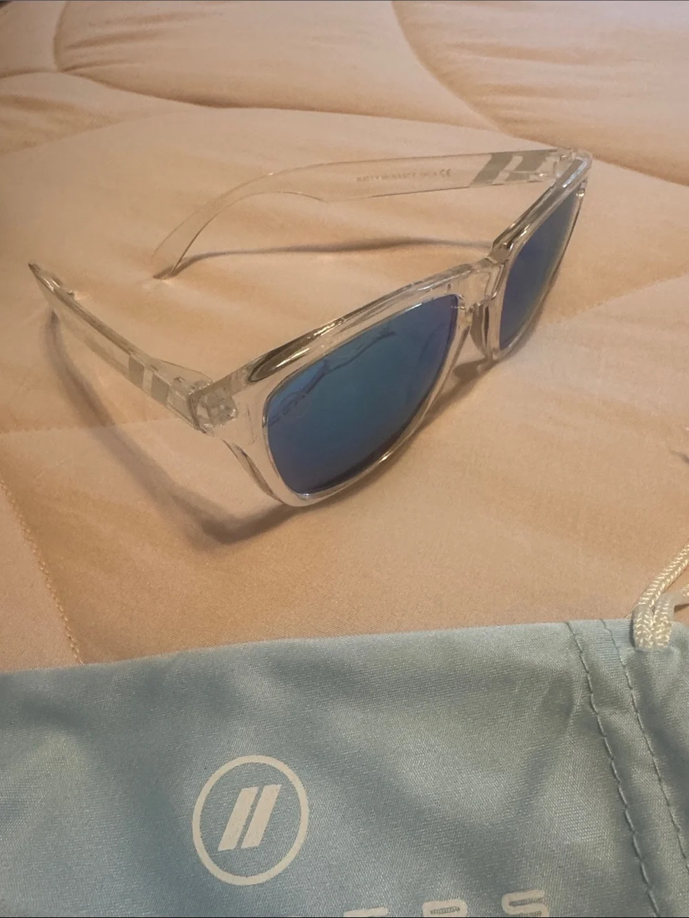 Clear Frame Sunglasses with Blue Reflective Lenses